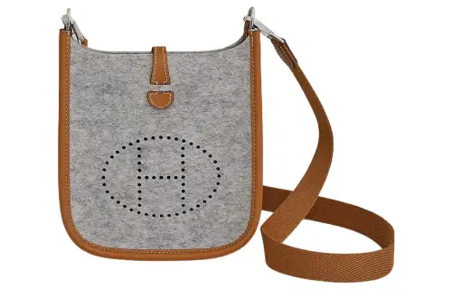 HERMES Evelyne Swift Calfskin With Felt Fabric Crossbody Bag, Shoulder Bag 16 Women's Moonlight Gray & Brown