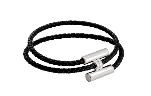 HERMES Tournis Tresse Woven Rope Calfskin Wristband, Hand Jewelry Men's Black