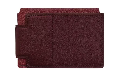HERMES Evercolor Calfskin With Mysore Sheepskin Card Holder Women's Saddle Red