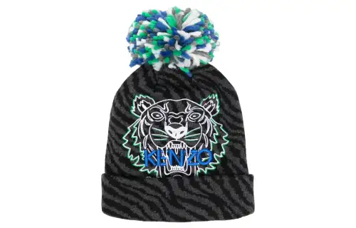 KENZO Kids Tiger Head-patch Pompom Beanie
