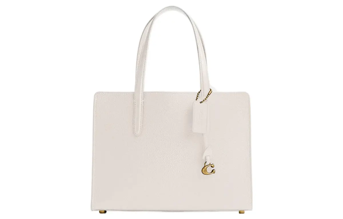 COACH Carter Pebbled Leather Tote Bag, Shopping Bag, Handbag Large Women's White