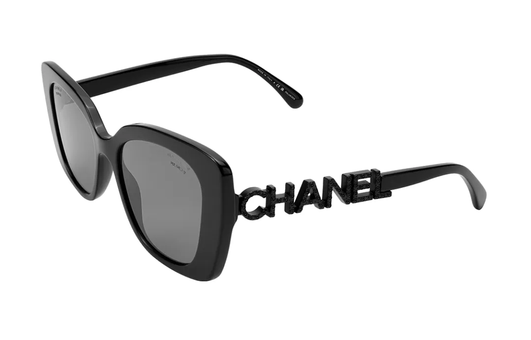 CHANEL Oval Sunglasses Unisex Black/Gray Two Tone