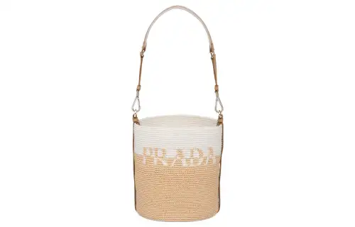 PRADA Straw And Wicker Bucket Bag, Shoulder Bag, Crossbody Bag, Handbag Mini Women's Wheat Yellow