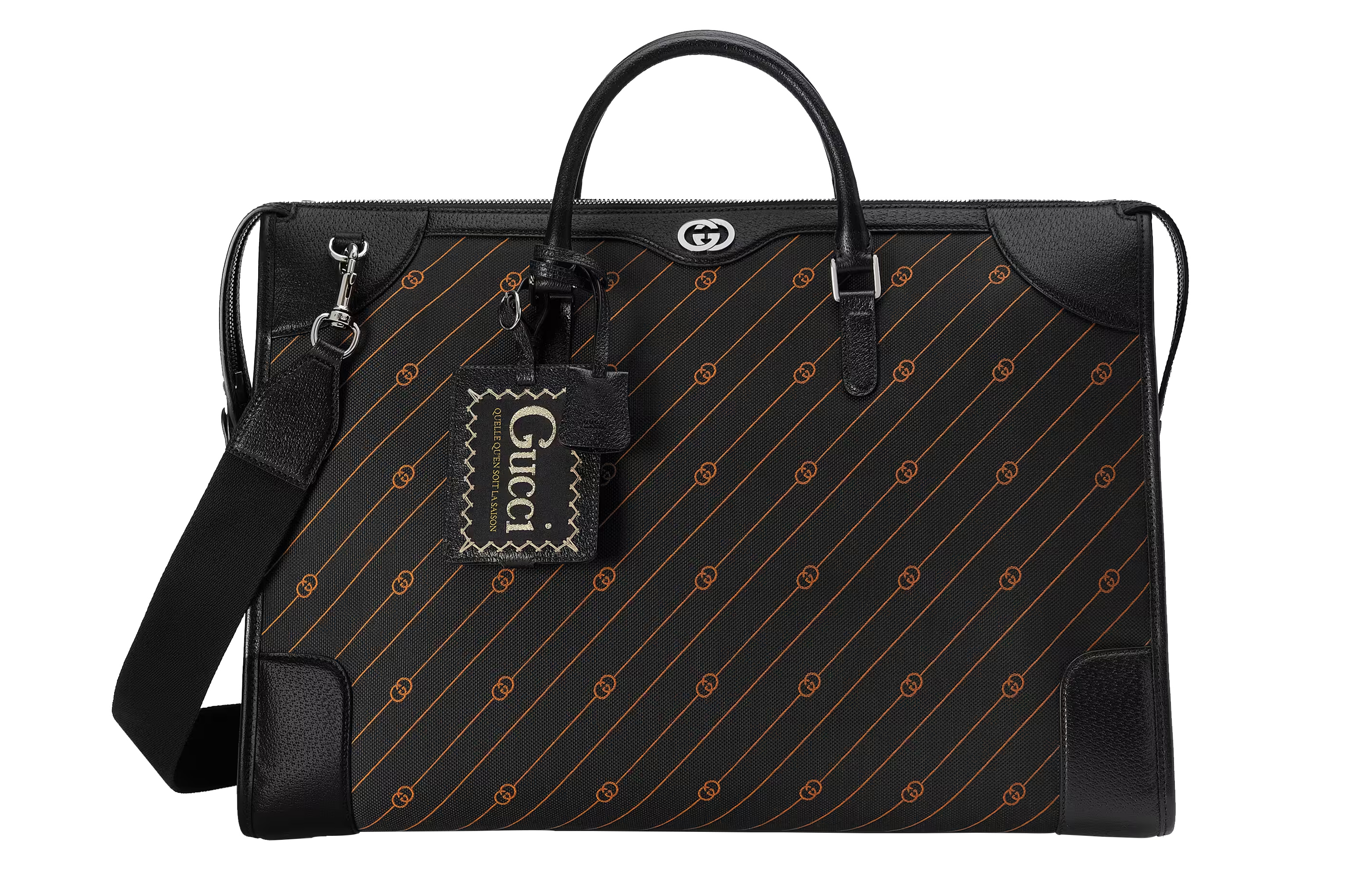 GUCCI Interlocking Collection Jacquard Fabric With Leather Shoulder Bag, Crossbody Bag, Handbag Men's Black/Orange