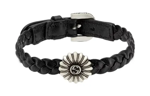 GUCCI 925 Sterling Silver Wristbands Unisex Black