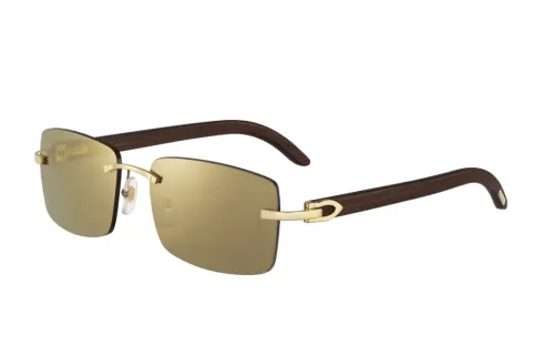 CARTIER Wooden Irregular Shape Sunglasses Women's Brown