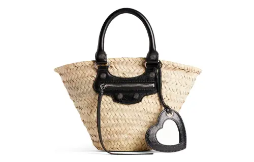 Balenciaga Le Cagole Straw Sheepskin Basket Bag, Shoulder Bag, Crossbody Bag, Handbag Small Women's Natural