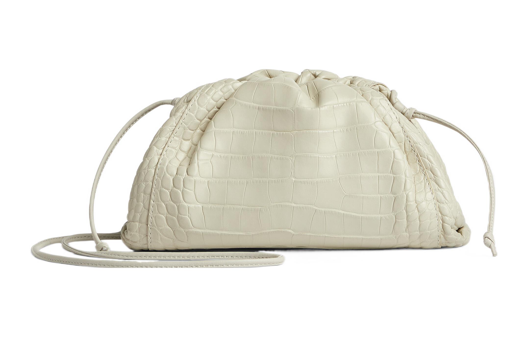 Bottega Veneta POUCH Cloud Bag Crocodile Leather Clutch Mini Women's White