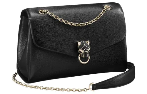 CARTIER Cow Leather Shoulder Bag, Crossbody Bag Small Women's Black