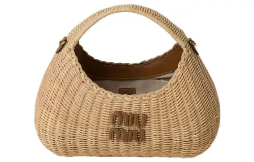 MIU MIU Wander Straw And Wicker Shoulder Bag, Crossbody Bag, Handbag Women's Tan/Caramel
