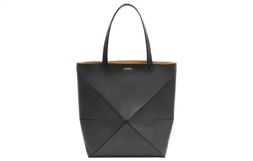 LOEWE Puzzle Fold Shiny Cow Leather Tote Bag, Shopping Bag, Handbag Large Men's Black