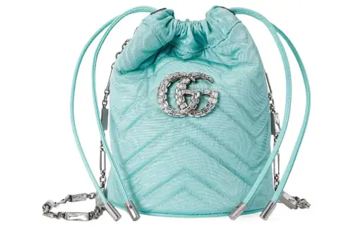 GUCCI GG Marmont Herringbone Cloud Pattern Fabric Bucket Bags Crossbody Bag, Shoulder Bag Women's Light Blue