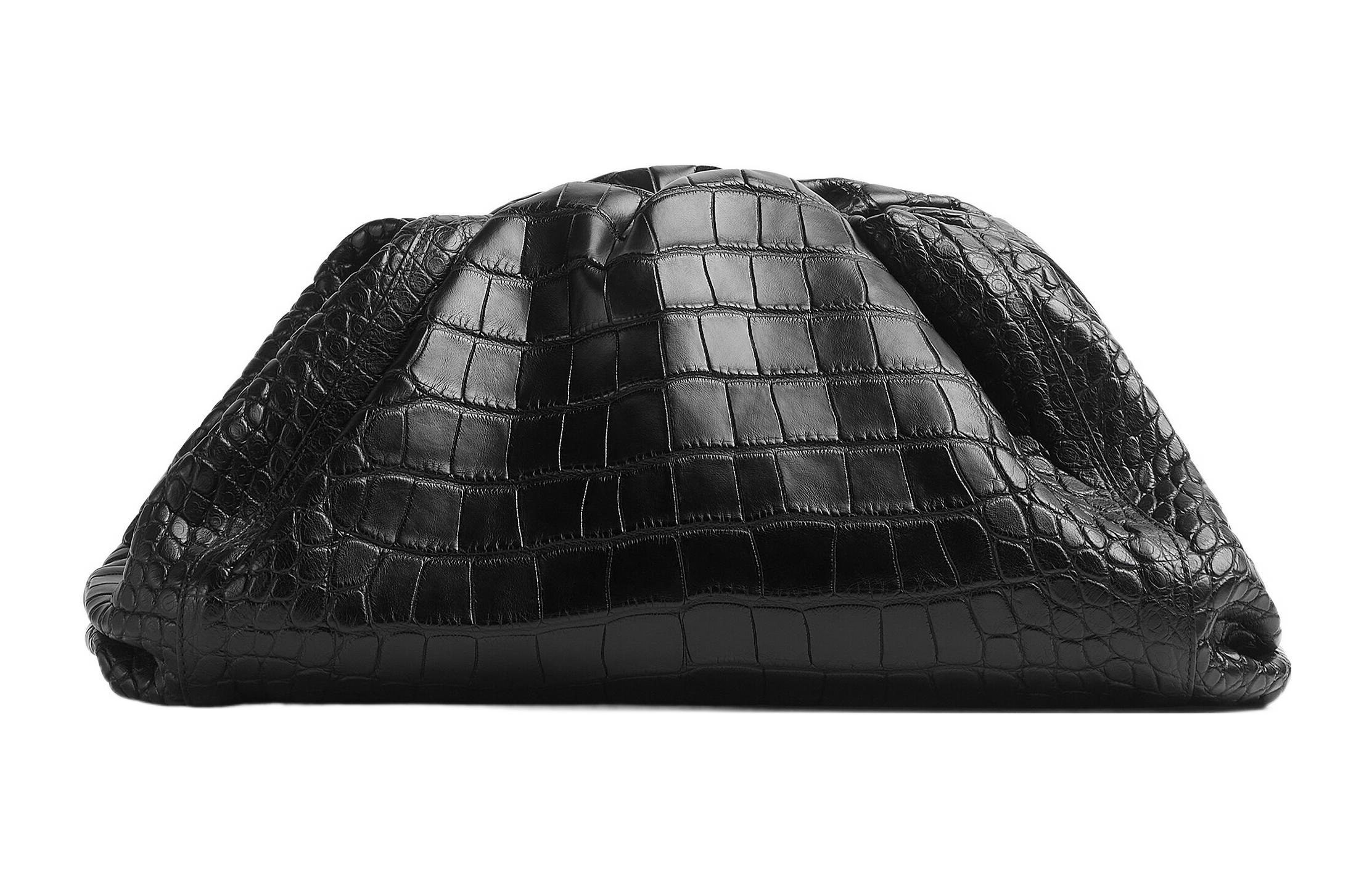 Bottega Veneta POUCH Cloud Bag Crocodile Leather Clutch Women's Black