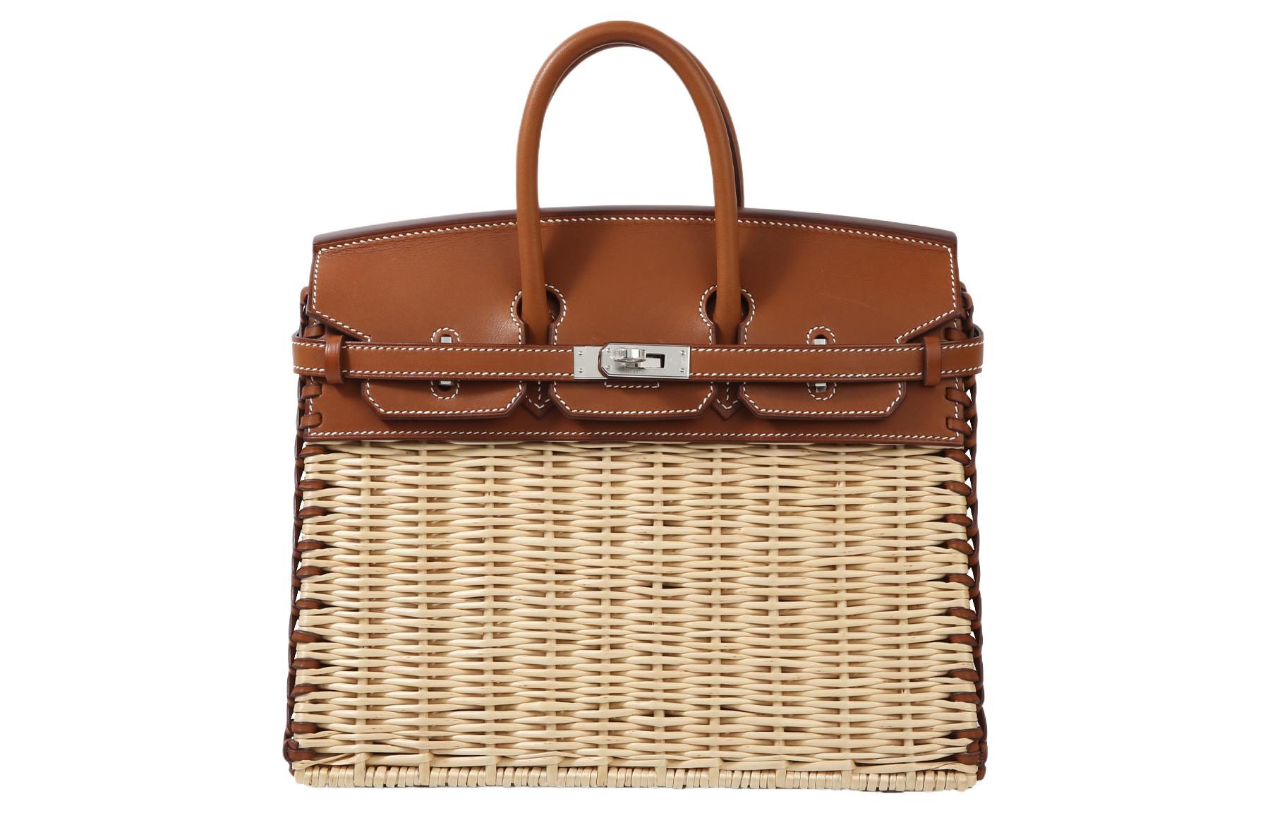 HERMES Hermès Birkin 25 Picnic silver buckle wicker and swift cowhide Birkin rattan bag handbag regular women's 37 Gold