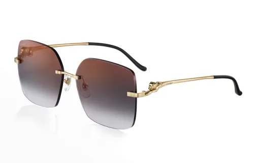 CARTIER Metal Irregular Shape Sunglasses Unisex Gold
