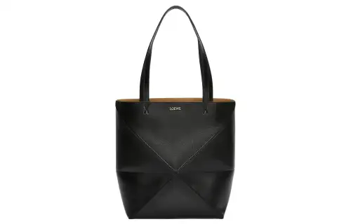 LOEWE Puzzle Fold Shiny Cow Leather Tote Bag, Shopping Bag, Handbag Medium Men's Black