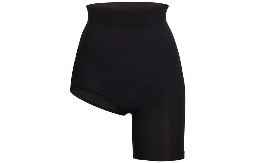 SKIMS SEAMLESS SCULPT SOLUTION SHORT RIGHT LEG EXPOSED Solid color mid-waist tight asymmetrical casual shorts Women's ONYX/Onyx