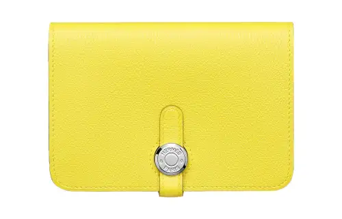 HERMES Evercolor Calfskin Wallet Women's 9R Lime Lemon