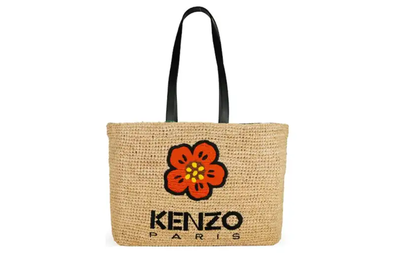 KENZO Straw Woven Shoulder Bag Regular Women's Khaki