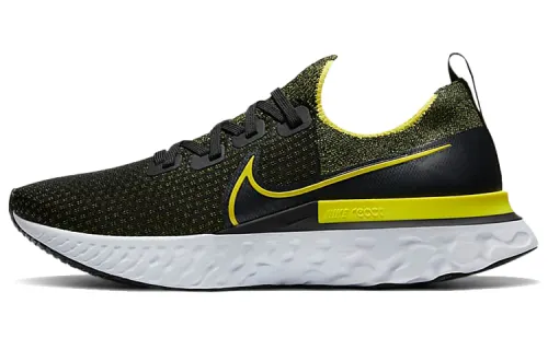 Nike React Infinity Run Flyknit 1 Foam Comfort Fabric Shock Absorbing and Anti-Slip Low Top Marathon Running Shoes Men's Black and Yellow