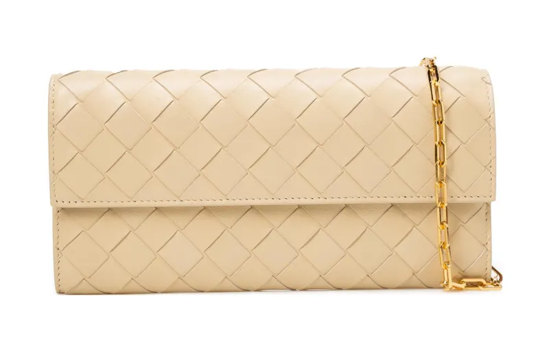 Bottega Veneta Woven Fold Over Chained Shoulder Bag