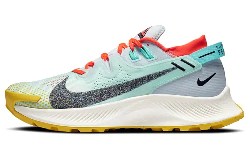 Nike Pegasus Trail 2 comfortable and casual fabric shock-absorbing, non-slip and wear-resistant low-top running shoes for women, blue, yellow and orange