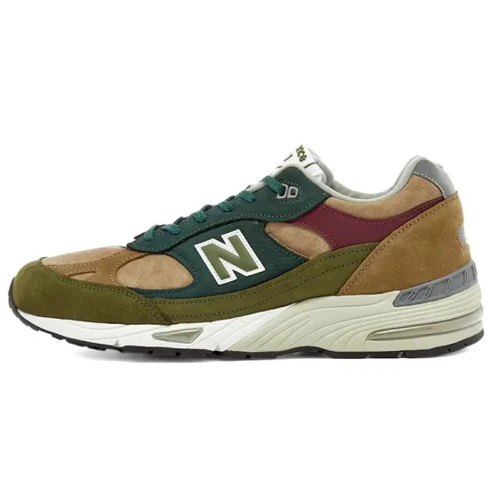 New Balance NB 991 Running Shoes Men Low-top Army Green/brown/red
