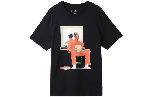 Jordan FLIGHT ARTIST T Shirts Men's Black Crew Neck Moderate Straight Fit