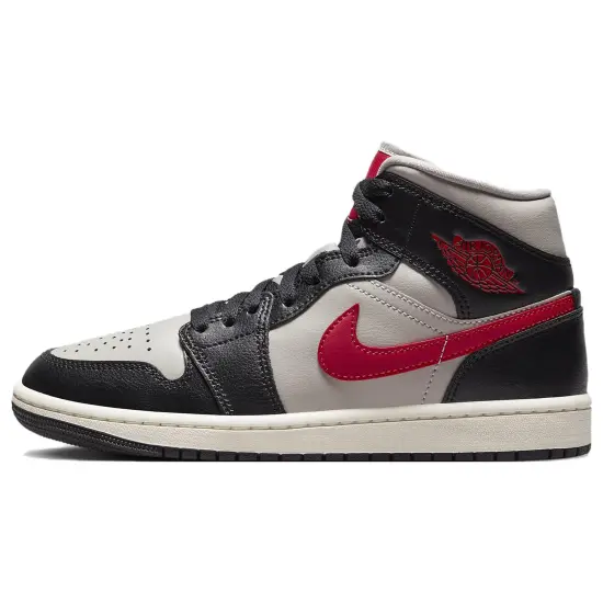 Jordan 1 Mid Black College Grey Gym Red Women's