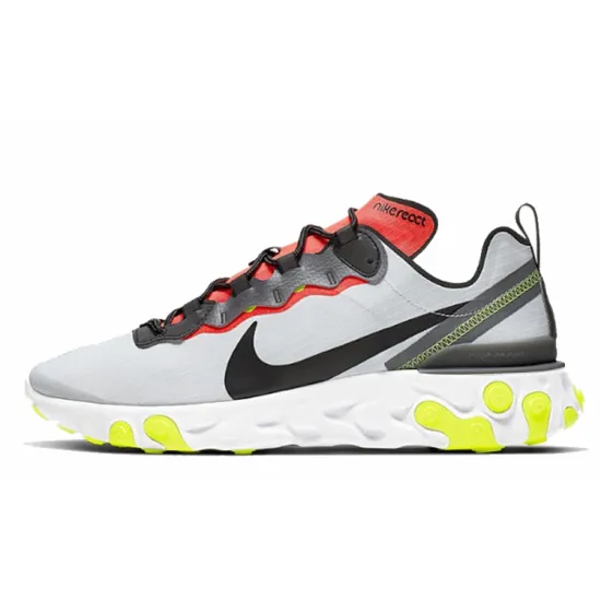 Nike React Element 55 Pure Platinum Bright Crimson Volt