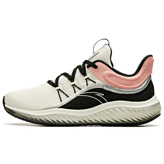 ANTA Running Shoes Women's Low-Top Ivory White Black/Light Nude Pink