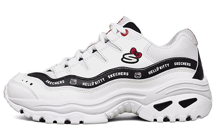 Hello Kitty x Skechers Hello Kitty Co-Bender Series Комфортная сетчатая ткань Синтетическая кожа низкая вершина для отдыха Беговая обувь женский белый черный