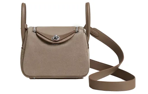 HERMES Lindy Grizzly & Swift Calfskin Handbag 19 Women's Gravel Gray