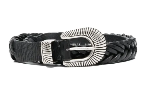 Golden Goose Woven Horse Shoe Pin Buckle Leather Belts Women's Black Width 2.5cm