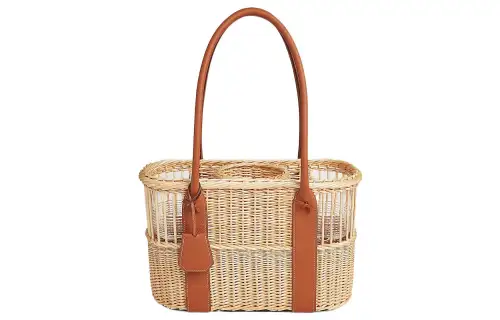 HERMES Wicker With Smooth Taurillon Leather Basket Handbag Women's Natural