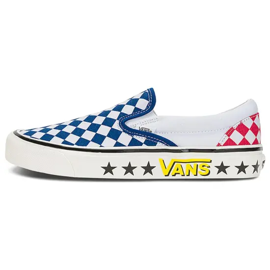 Vans Slip-on Skateboarding Shoes Unisex Low-top Blue And White Checkerboard