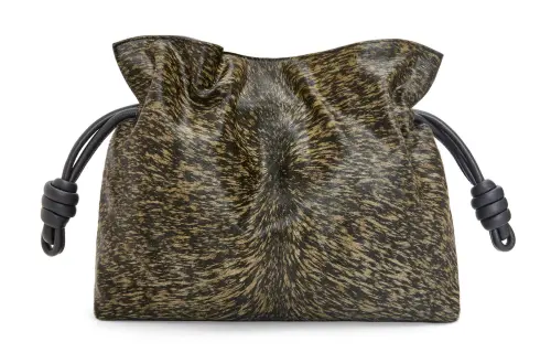 LOEWE Flamenco Fur Like Calfskin Clutch Regular Women's Dark Khaki Green
