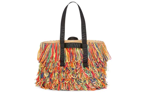 LOEWE Raffia Fiber Tote Bag, Shopping Bag, Handbag Regular Women's Multicolor/Black