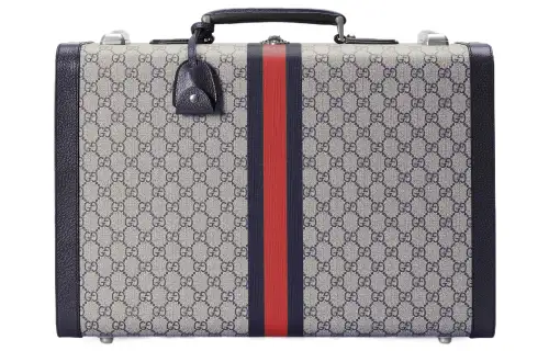 GUCCI Canvas With Leather Suitcase Travel Bag Hard Case Medium Women's Beige/Blue