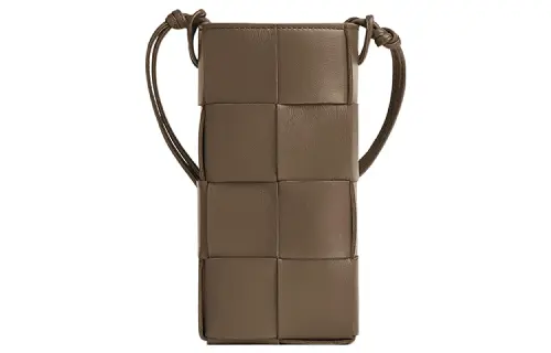 Bottega Veneta CASSETTE Sheepskin With Cow Leather One Shoulder Crossbody Cell Phone Pouch Women's Taupe