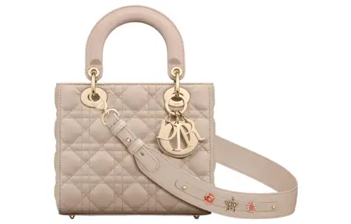 DIOR Lady Dior Lambskin Handbag, Shoulder Bag, Crossbody Bag, Handbag Small Women's Pink Beige