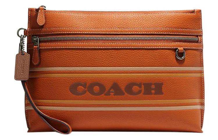 COACH Pebbled Leather Storage Bag Clutch Large Women's Brown