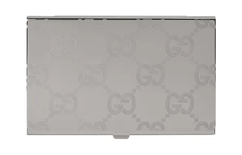 GUCCI Palladium Tone Metal Card Holder Men's Silver