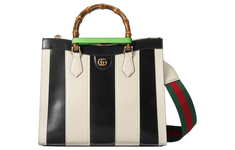 GUCCI Diana Leather Tote Bag, Shopping Bag, Handbag Medium Women's Black/White