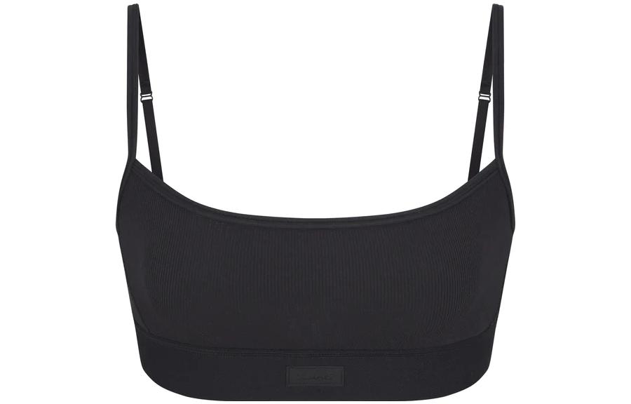SKIMS Solid Icon Cotton Rib Scoop Bra Black