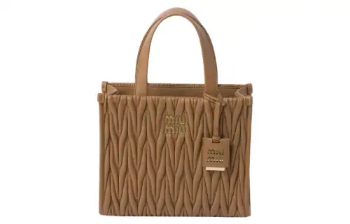 MIU MIU Matelassé Sheepskin Tote Bag, Shopping Bag, Shoulder Bag, Crossbody Bag, Handbag Women's Caramel