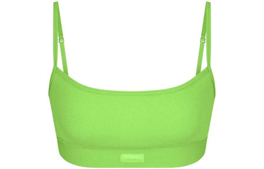 SKIMS Solid Icon Cotton Rib Scoop Bra Neon Green