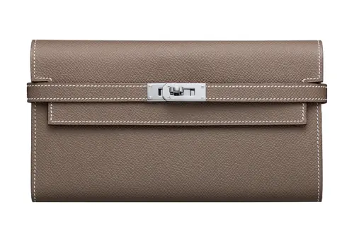 HERMES Epsom Calfskin Wallet, Shoulder Bag Women's 18 Etoupe Elephant Gray