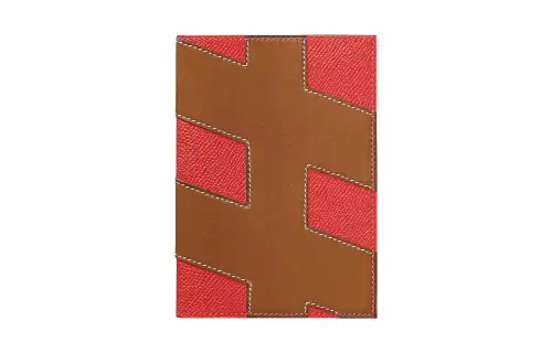 HERMES H Tag Barenia Epsom Leather Passport Holder Women's Light Tawny & Texas Pink