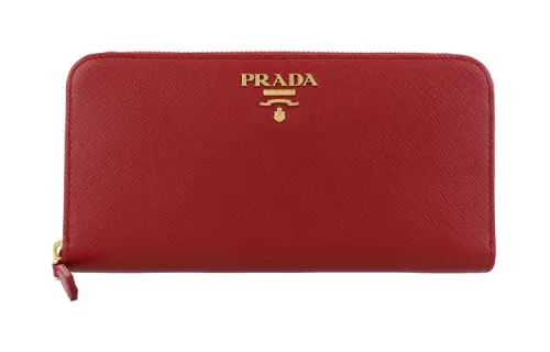 PRADA Saffiano Leather Clutch Wallet Large Women's Red